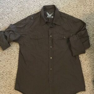 Brown button down casual dress shirt
